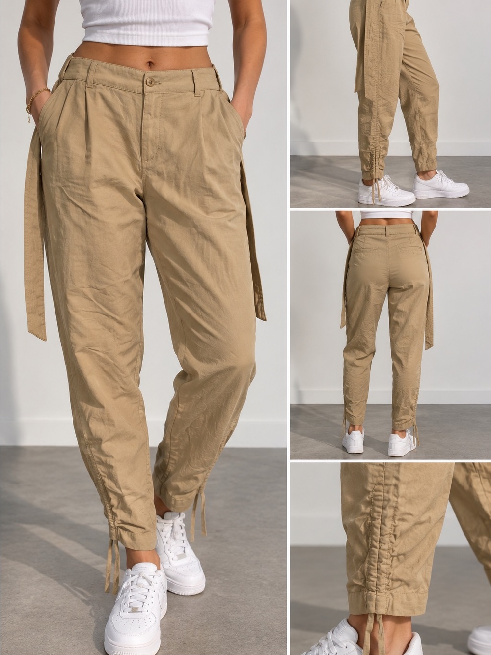 Lauren Ralph Lauren Tan Tie Waist Tapered Pants Size 8 NWT